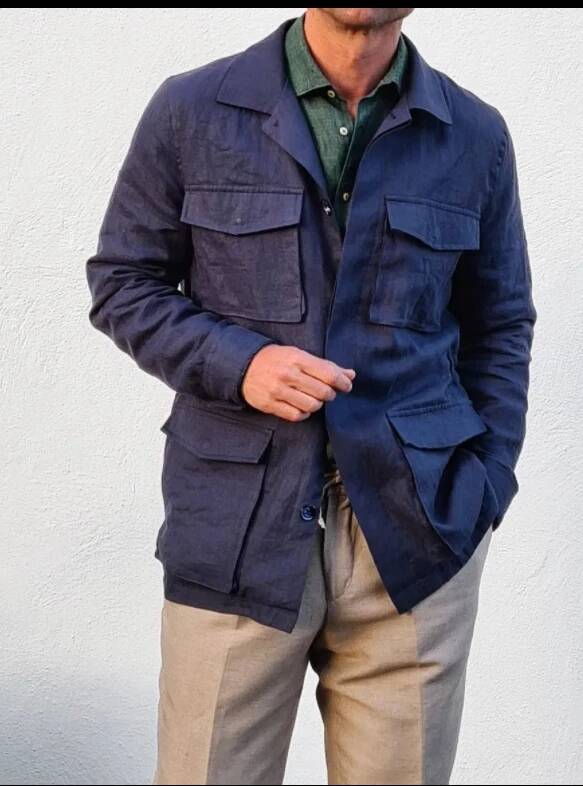 빈티지 린넨 남성 사파리 네이비 헌팅 재킷 레저 아웃도 - Safari Outdoor Hunting Jackets 리뷰 및 가격