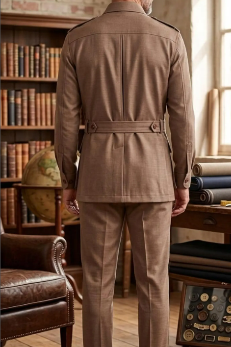 카키색 2피스 남성 사파리 수트 빈티지 헌팅 재킷 벨트 - Safari Outdoor Hunting Jackets 리뷰 및 가격